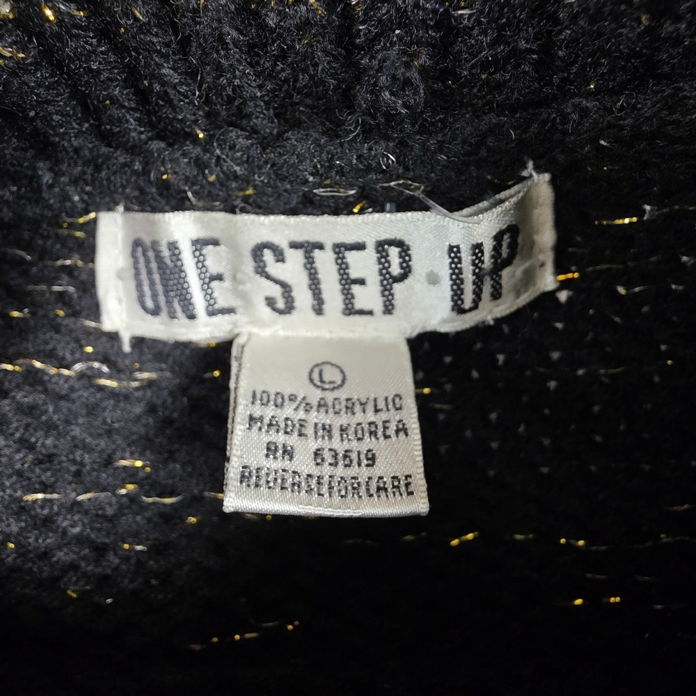 Vintage 80s Celestial Gold Sparkle Star Velvet Patch Mock Neck Sweater Womens L‎ - Picture 14 of 16